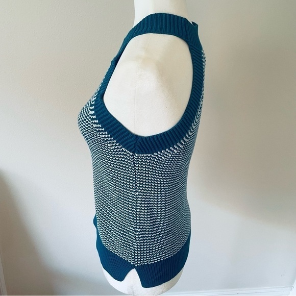 💙 LOFT Teal & White Halter Sweater Tank – Sleeveless, Size XS - Picture 7 of 11